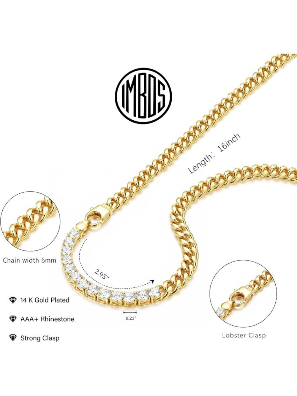 Women's Gold-Chunky Chain Tennis Necklace Cuban Choker Love Chain Jewelry - Picture 6 of 7